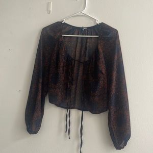 navy/orange paisley fashionnova front tie top XS